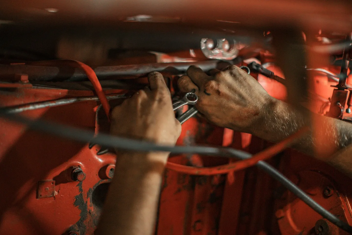 Engineer working on a plant machine engine